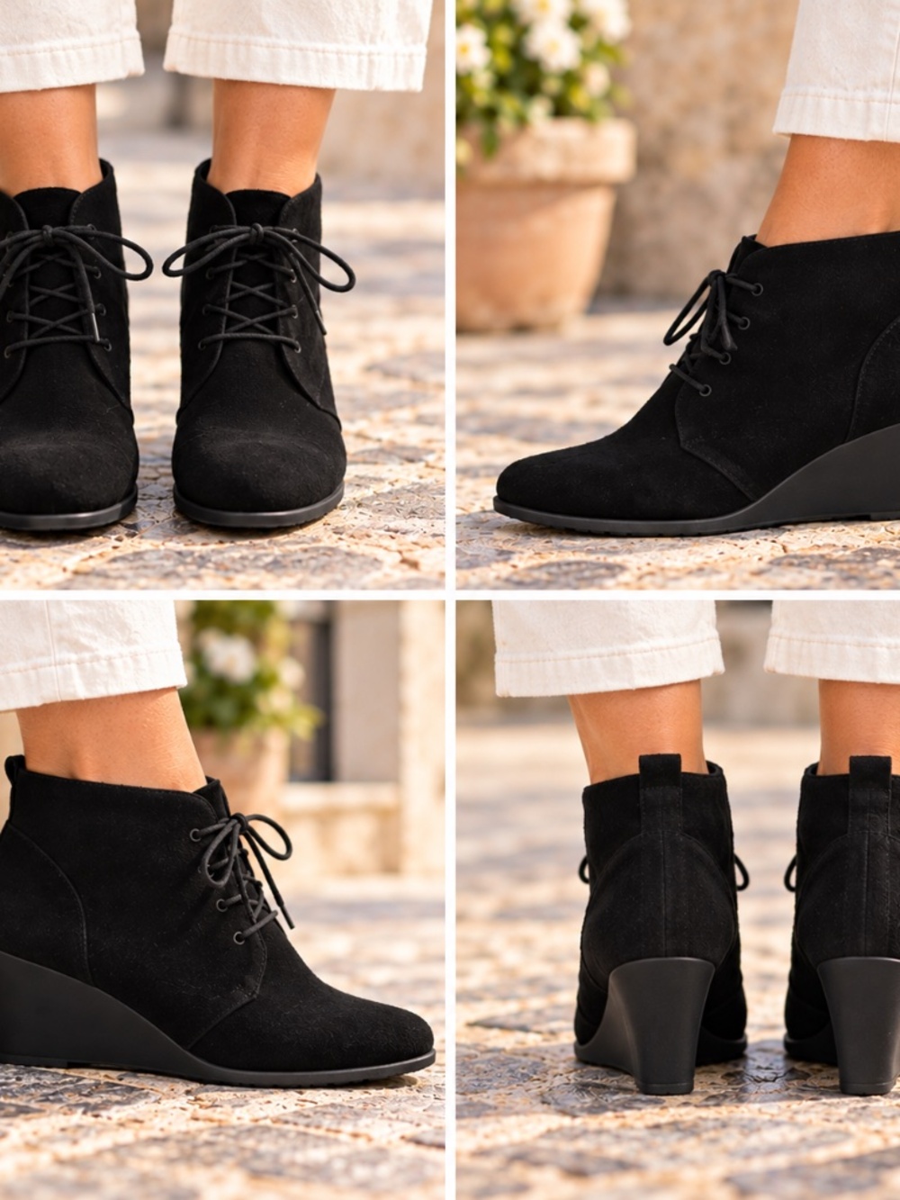 Orthotic Services Black Lace Up Ankle Booties Wedge Heel Size 8M